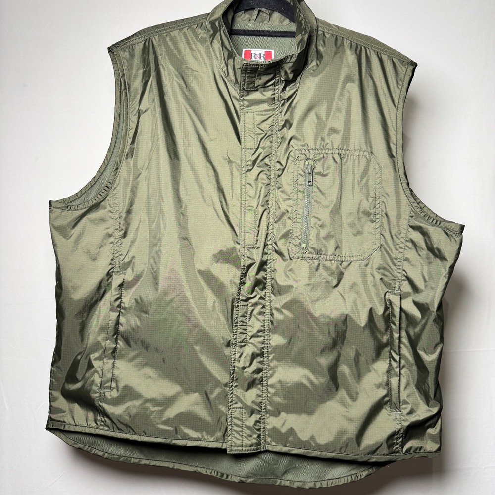 R&R Jean Co Mens XL Olive Green Ripstop Nylon Mesh Lined Utility Vest‎ Gorpcore